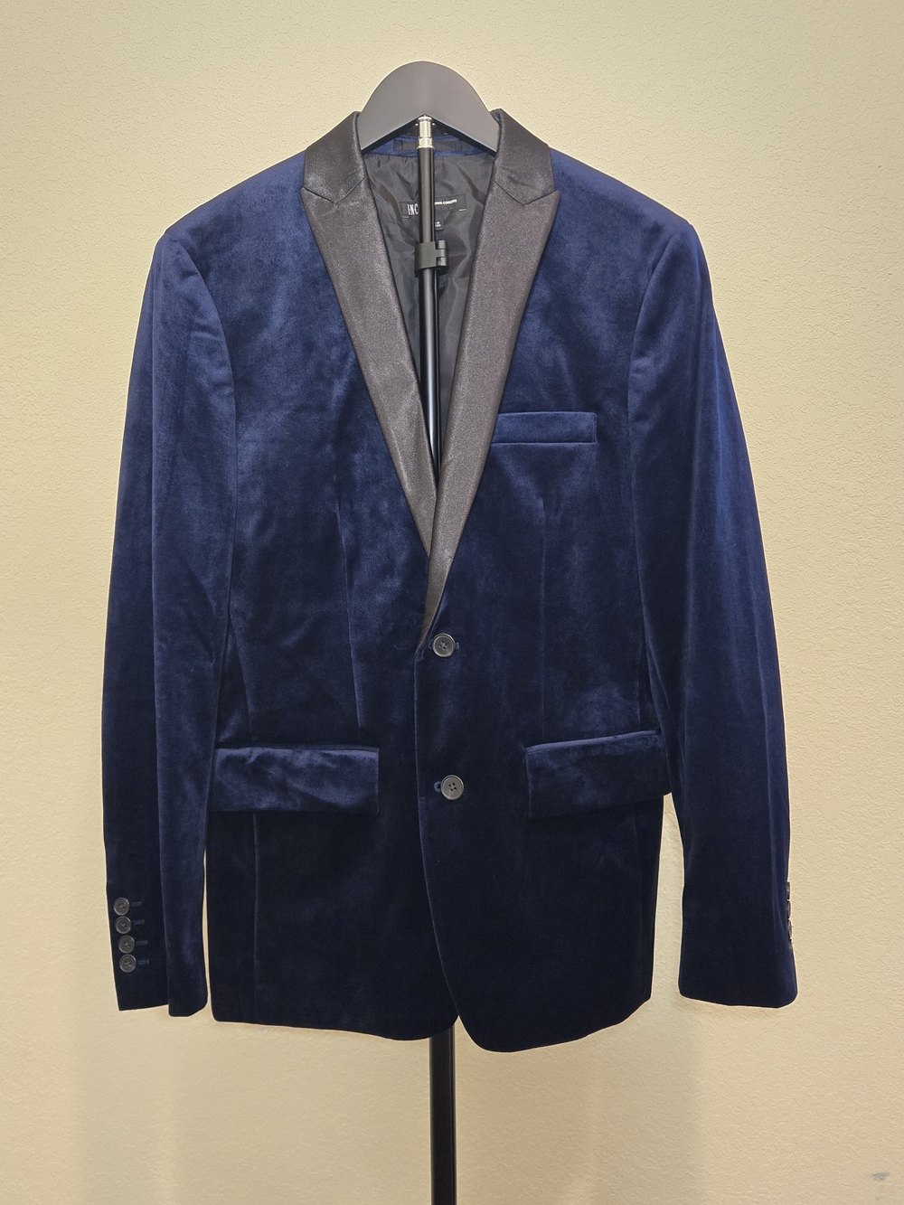 INC International Concepts Navy Velvet Blazer with Satin Lapel
